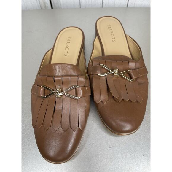 Talbots Tan Fringe Horsebit Trim Mule School Preppy Slip On Shoes Size 8 - Picture 3 of 6
